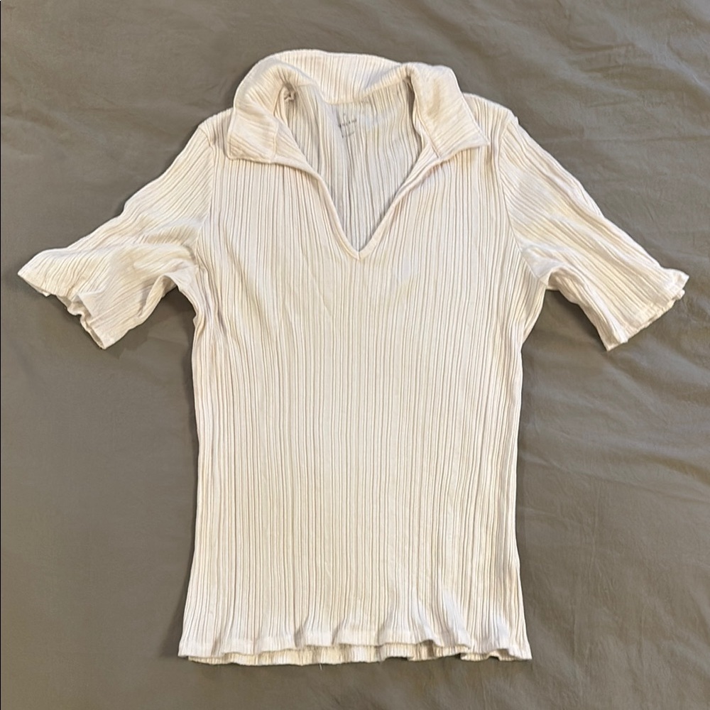 Everlane Cream Ribbed Women's Polo Top